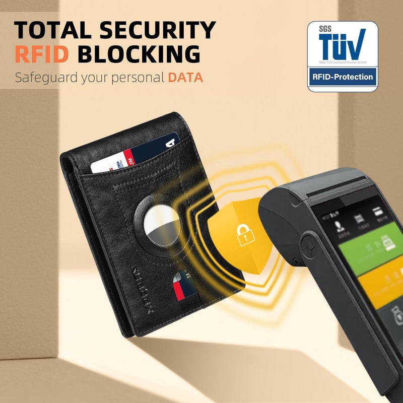 RUNBOX AirTag-Wallet-Mens-Slim-RFID Blocking Wallets Leather with Bill Compartment Air Tag Bifold Card Holder Wallet Gifts for Men Dad - Image 5